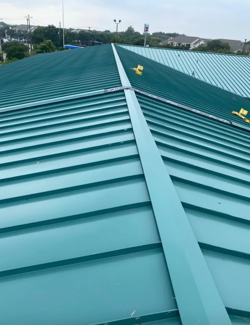 Green commercial metal roof ridge and valley for Metal Roof Repair in Siesta Key